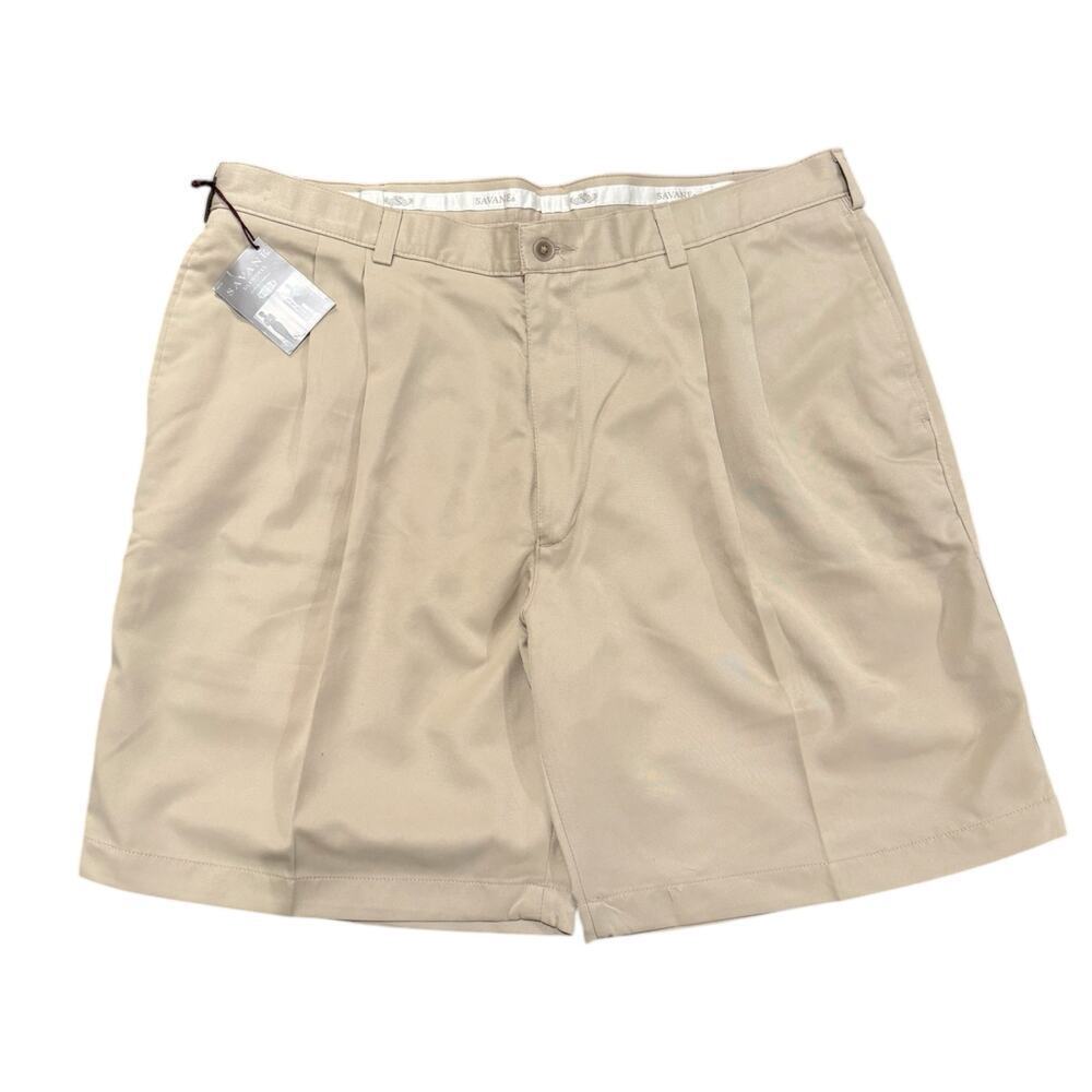 NWT Savane Luxury Mens Khaki Pleated Shorts Tan Dress Classic Chino Golf Size 40